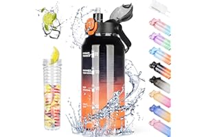 AOHAN Gourde 2l, Gourde Sport avec Paille & Fruit Infuser, Bouteille d'eau Sans BPA Reutilisable Gourde Motivation avec Marqueur de Temps pour Gym, Fitness, Randonnée