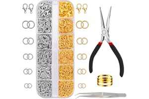 JOLCEEY Jump Rings Kit, Silver Gold Open Jump Rings with Jewellery Pliers for Jewellery Making Bracelet Earring Necklace Repair (4mm 5mm 6mm 8mm 10mm)