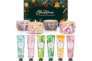 LDUMODUW Coffret Cadeau Femme Crèmes Mains Hydratantes 6 x 20ml & Bougies Parfumées 4 x 2.5oz, pour Noël, Cadeau Anniversaire Maman - Aromathérapie Coffret Beauté Femme Idee