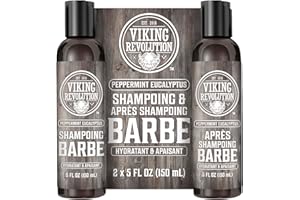 Viking Revolution - Shampoing Barbe Homme & Après Shampooing Barbe Homme - Huile d'Argan & de Jojoba - Adoucit & Renforce - Parfum Menthe Poivrée & Eucalyptus - 150 ml x 2