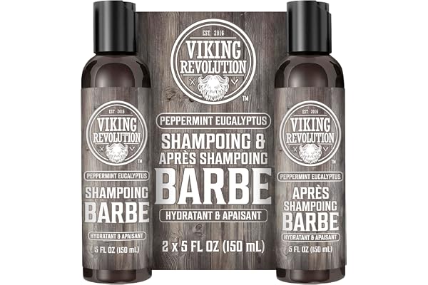 Viking Revolution - Shampoing Barbe Homme & Après Shampooing Barbe Homme - Huile d'Argan & de Jojoba - Adoucit & Renforce - Parfum Menthe Poivrée & Eucalyptus - 150 ml x 2
