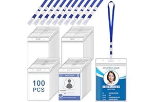 VEUWOLM 100 Pièces Porte Badge A6, 11 x 16 cm, avec Cordon et Boucle Réglable, Porte Badge Verticaux, Étanche à L'eau, PVC Transparent Porte-Carte D'Identité, Pour Employés, Étudiants, Expositions