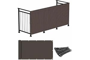 NEW-YIJUNSHUN Balcony Privacy Screen, 1m x 5m Patio Privacy Protective Screens 500g/m² HDPE 95% UV Block Porch Privacy Fence Cover for Backyard Deck Railing Pools - with Cable Ties and Rope (Brown)