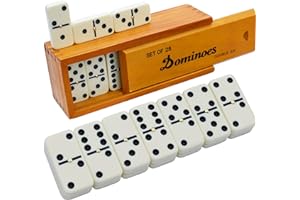 QUEENSELL Set De Dominos Pour Adultes – Dominos – Jeux De Société Classiques, Jeux De Famille Double 6 Pour Enfants Et Adultes – Jeu Standard Double Six De 28 Pièces Avec Étui En Bois, Jeux De Société