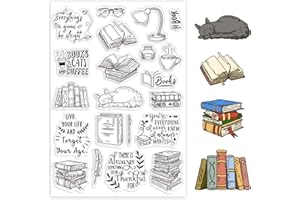 GLOBLELAND Libreria Sfondo Timbri Trasparenti Libro Gatto Timbri Trasparenti Decorativi Timbri in Silicone per Realizzare Carte e Album di Foto Decorazioni Decorazioni e Scrapbooking Fai da Te
