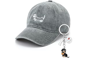 Hestya 2 Pcs Dachshund Gifts for Women, Sausage Dog Gifts, Dachshund Baseball Cap and Keyring for Sausage Dog Owner Lovers