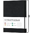 Artfan Notebook A4 - A4 Lined Notebook with 320 Pages Premium Paper, Faux Leather Classic Writing A4 Notebook Journal, 21.5 x 27.9cm, Hardcover, Black