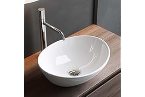 Mai & Mai Lavabo sobre Encimera Lavabo Baño | Ovalado | Blanco Brillante | Cerámica | 42x34x14,5cm | sin Orificio para Grifo sin Rebosadero | Brüssel205