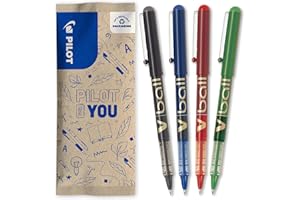 Pilot - Stylos Rollers 4 V-ball 07 - Encre Liquide Pour Une Ecriture Fluide Et Précise - Séchage Rapide - Noir, Bleu, Rouge, Vert - Pointe moyenne