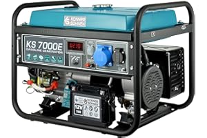 K&S KÖNNER&SÖHNEN Könner & Söhnen Generador de gasolina KS 7000E,generador electrico5500W,arranque manual/eléctrico,1x16A,1x32A (230V), motor original EURO-V,power station con (AVR),indicador aceite