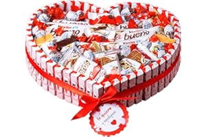 ONZA DULCE Y SALADO SWEET & SALTED Onza Coffret cadeau de bonbons Kinder Bueno. Gâteau original de chocolat à offrir pour paques, Femme, Anniversaires. Assortiment en forme de cœur de Schokobons, Happy Hippo, Cards, Kinder Mini.