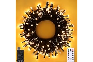 Vacoulery Fairy Lights Mains Powered 20M 200 LED Warm White Fairy Lights 8 Modes Fairy Lights Plug in with Remote Control & Timer for Christmas Outdoor Indoor Garden(Black Cable)