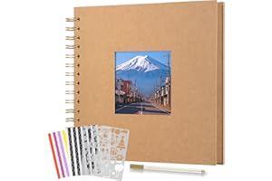 Boic Album Fotografico 21x21cm Spirale Scrapbook con Finestra, Fai da Te Album Foto 40 Pagine, Regali Nozze Natale Valentino Regalo di Anniversario Compleanno (Kaki)