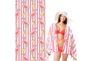 Lubibi Zestaw ręczników plażowych z mikrofibry – bardzo duży, bez piasku, lekki, stylowy ręcznik plażowy z wzorami flamingów i ananasów, dla dzieci, dorosłych, rodziny, podróży, siłowni i basenu (80 x