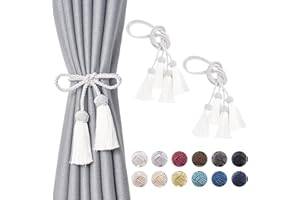 Pretty Jolly Confezione da 4 fermatende con nappe a doppia estremità, fatti a mano, in corda intrecciata, fermatenda decorativi in stile europeo, per casa e ufficio, tende per finestre (bianco)