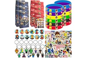 KEVRDRT 98 Pezzi Compleanno Regali Festa, R-oblox Gadget Compleanno Bambini, R-oblox Regalini Fine Festa Compleanno con Adesivi Distintivo Braccialetto Portachiavi Sacchetti Regalo, Kit Giochi Feste a Tema