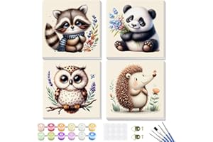 GHHKUD Animales Pintura por Números para Adultos y Niños al Óleo de Lienzo DIY, Pack 4 Pinturas, Kit Manualidades Regalos para Niñas, Cuadros para Pintar por Numeros