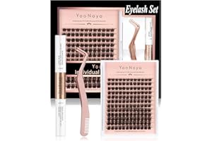 YOONOYA Pestañas Postizas Cluster Lash Kit, 144 Pcs 8-16mm Pelo a Pelo Kit de Lash Extensión, Clusters Eyelash Applicator Tool, Lashes pegamentol Super Hold, Easy to Apply at Home (QDQ-Kit-8-16mm-Mix)