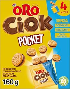 Oro Ciok Pocket Mini Biscotti Ripieni di Crema al Cacao Magro - 4 X 40g