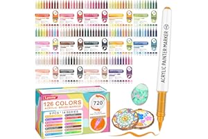 Lyuvie 126 Couleurs Feutres Acrylique, 1-6mm Marqueur Peinture Acrylique Stylo Pointe Pinceau - Acrylic Paint Marker à Base D'eau pour Pierres, Papier, Tissus,Bois, Cailloux,Verre et Plastique