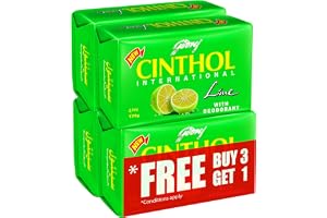 Cinthol Bar Soap 99.9% Germ Protection Lime (With Deodarant) 175G - (Pack Of 4) Green