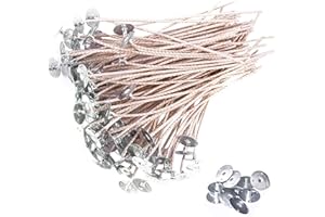 NRANSON 100 pcs 15cm Bougie Mèches pour la Fabrication De Bougies, Coton Mèches pour Bougies Pré-Ciré avec Naturel Cire De Soja, 10 Livraison Métal Bases, Faible Dégagement De Fumée