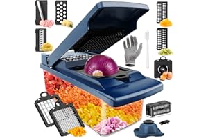 T-GOGO Mandolina per Verdure Professionale,15 in 1 Taglia Verdure Manuale, Affetta Verdure per Cipolla, Pomodori, Patate, Grattugia Verdure Multifunzione con Spazzola di Pulizia,Guanto (Blu)