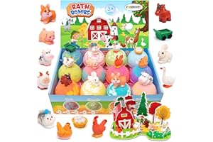 FUNCREVITY Kinder Badebomben mit Überraschung im Inneren für Mädchen Jungen Kleinkinder Bio-Badebomben für Kinder mit Bauernhof Tiere Spielzeug im Inneren Handmade Bubble Bath Fizzy Badebomben für Kinder