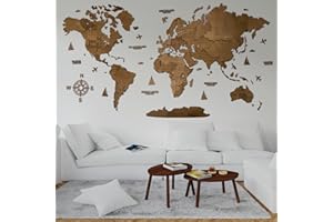 WoodLeo Hölzerne Weltkarte (Deutsch) - 3D Art Large Wall Decor - Karte Größe (M, L, XL) Jeder Anlass Geschenkidee - Wandkunst für Haus, Küche oder Büro (VENGE, M (120x62 cm))