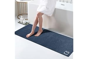 RUERYA Tapis de bain long en pierre de diatomite super absorbant - Antidérapant - Séchage rapide - 40 x 120 cm - Bleu marine
