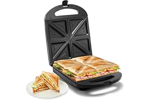 Pukomc Sandwichmaker, 4-Scheiben-Sandwichtoaster mit Antihaftbeschichtung, 1000W Kontrollleuchten, Cool-Touch-Griff, leicht zu reinigen und aufzubewahren, schwarz