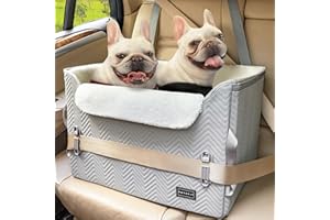 Petsfit Siège auto pour chien de petite/moyenne taille, stable et sûr, avec 2 ceintures de sécurité et boucle, rehausseur de siège pour chien de voiture