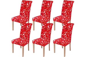 decorUhome Xmas Christmas Chair Covers for Dining Room, Set of 6 Stretch Printed Dining Chair Protector Slipcovers, Xmas Elk