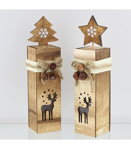 Spetebo Sapin de Noël LED en bois 30 c – Renne – Présentoir décoratif blanc chaud – Noël, Avent