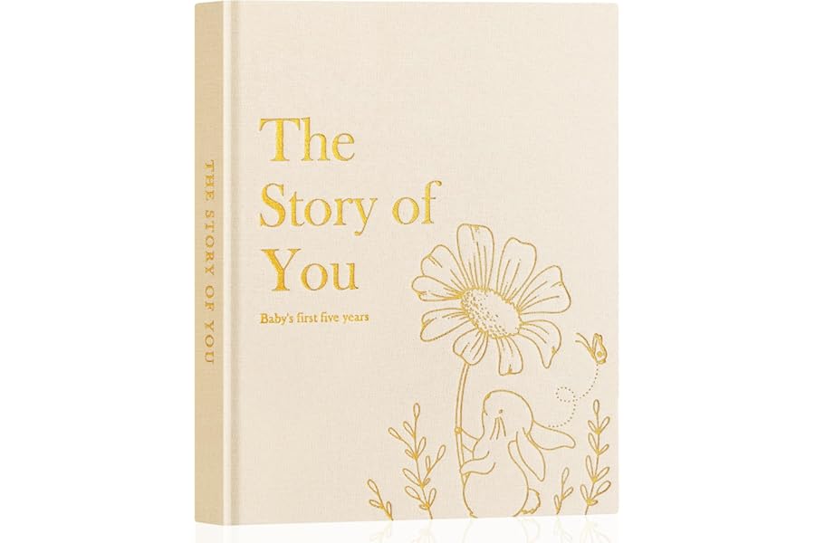 Lanpn Baby Memory Book for Boy Girl - The Story of You, Newborn Babys Book Keepsake Photo Album for New Parents, Linen Cover Baby First 5 Year Milestone Journal Scrapbook (Beige, 154 Pages)