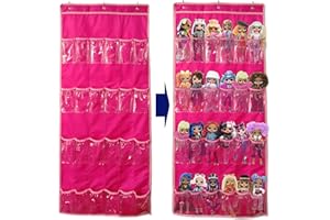 DUOLAM Bolsa de almacenamiento de juguetes para colgar(24 bolsillos), Juguete organizador puerta Colgantes, compatible con la muñeca LOL OMG muñeca sorpresa (sin juguetes) (Rosa)