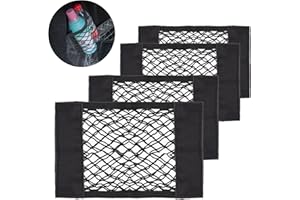 DOTTALL 4 Pcs Rangement de Coffre, 30 x 25cm, Sac Universel à Filet de Coffre Velcro, Filet à Bagages Elastique Rangement Filet avec pour Voiture/SUV