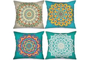 TUCOCOO Zestaw 4 poszewek na poduszkę, kwiatowy wzór, styl boho, nordyckie, do jogi, medytacji, abstrakcyjne wzory geometryczne, na kanapę, sofę, do domu, w stylu wiejskim, na prezent (45 x 45 cm)