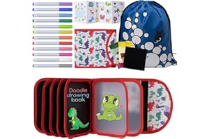 Enfant Doodle Planches, 14 Pages Bloc de Dessin Effaçable, Réutilisable Double Face Livre Effacable Enfant avec 12 Stylos Effaçables Colorés, Jouet Cadeau pour 3 4 5 6 7 8 Ans Garçons et Filles