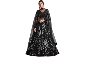 TRENDMALLS Women's Net Embroidery Sequence Work Lehenga Choli with Dupatta Ready To Wear