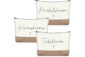 Geiserailie 3 Stück Krimskrams Kosmetiktasche Klein Kulturtasche Make Up Tasche mit Spruch Schminktasche mit Reißverschluss für Damen Mädchen Reise Geldbeutel(Beige,Jute)