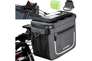 LRUVDOX Sacoche guidon avec adaptateur pour vélos et vélos électriques, 5L panier avant support telephone etanche porte sac scooter VTT trotinette electrique avec écran tactile