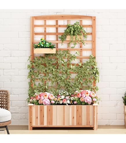 HOMASIS 2 Stck Blumenkasten mit Rankgitter & Dachregal, Pflanzkasten mit  Spalier, 180 cm Pflanzkbel Hochbeet aus Holz, Rankhilfe fr Kletterpflanz,  Pflanzgef fr Garten Balkon Terrasse (Natur): Amazon.de: Garten