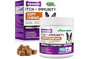 FEELIVILLE Dog Allergy Relief Treats, Alivio de la alergia en perros, Masticable para fortalecer el sistema inmunitario, Elimina la picazón, el lamido y el rascado, Alergias estacionales, 150 unidades/Pato