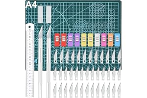 Cutter de Précision, GOLDGE Couteau pour Loisirs Créatifs Set, 2 Stylos Scalpel 42 Lames Tapis de Découpe Règle en Acier et 10 Clips, pour Sculpture, Arts de Bricolage