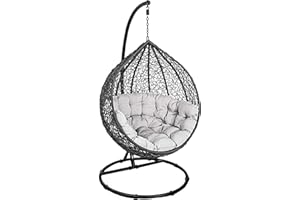 DYNAMIC24 Hängesessel Korb mit Gestell inklusive großem Kissen, Höhe 198 cm, Indoor Outdoor Hängestuhl Lounge Hängekorb Schaukel Sessel Anthrazit Gartenschaukel