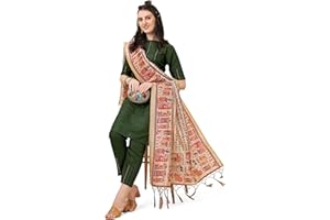 EthnicJunction Damen Kurta-Hose aus solidem Faden, Baumwolle, mit Digitaldruck, Dupatta-Set