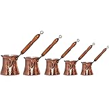 Türkische Kaffeekanne, massives gehämmertes Kupfer, griechisch-arabische Kaffeekanne, Cezve Ibrik Briki mit Holzgriff (5 Größ