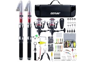 Goture Fishing Rod and Reel Combos, 2Pcs Telescopic Fishing Pole + 2Pcs Pre-Loaded Spinning Reels with Carrier Bag, Fishing Gear Telescopic Rod Reel Kit for Starter Travel Saltwater Freshwater