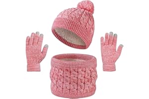 InfiniZer Kids Hat Scarf and Gloves Set for Boys & Girls, Soft Knitted Winter Beanie Hat, Neck Warmer and Touchscreen Gloves, 3-in-1 Thermal Set for Children Age 4-12
